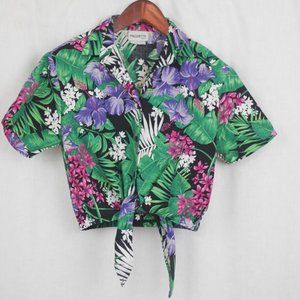 Vintage USA Made Tropical Floral Front Tie Shirt Large